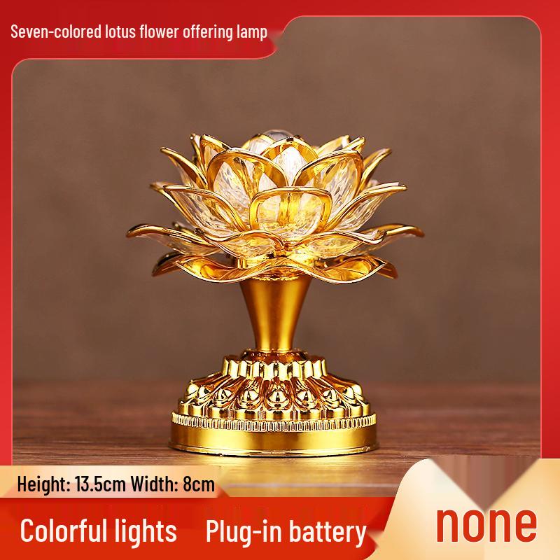 Seven-Color LED Rechargeable Buddha Offering Lamp - Lotus Design for Home and Guanyin Devotion.