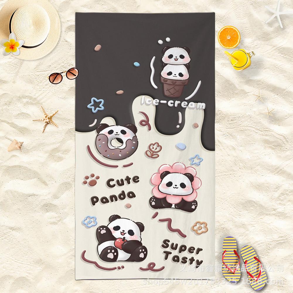 Creative Painting Panda Beach Towel, Black & White Print Quick-Dry Towel