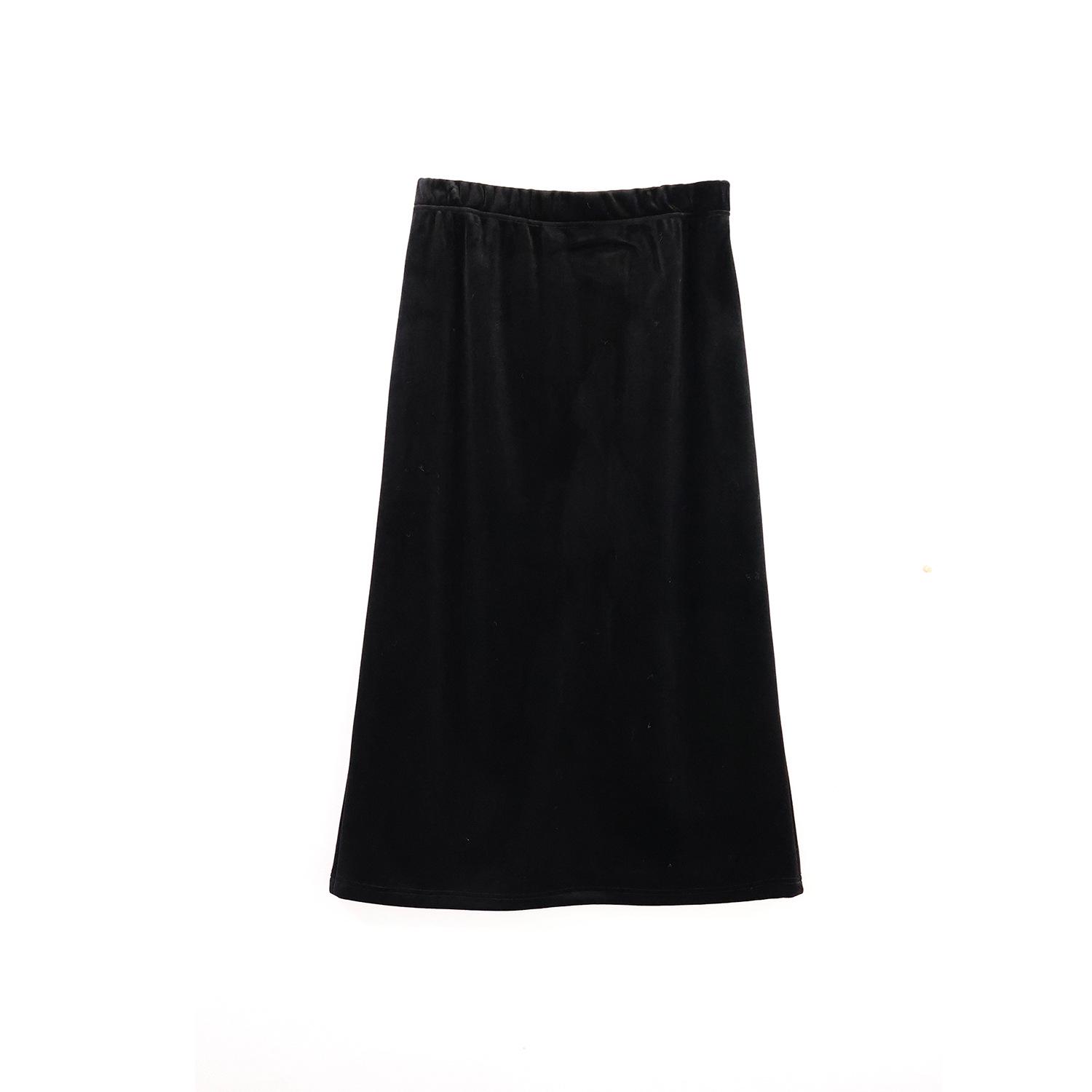 

Elegant Plus Size High-Waisted Velvet Skirt with Elastic Waist - Thickened, Good Drape, Slimming Design for Women 3XL (85-100 kg) чёрный