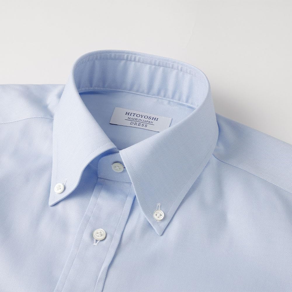 HITOYOSHI Long Sleeve Dress Size 6 Royal Cotton Men's Shirt, SHB, (Button-Down/Blue Oxford/Sizes 39-82), 100%