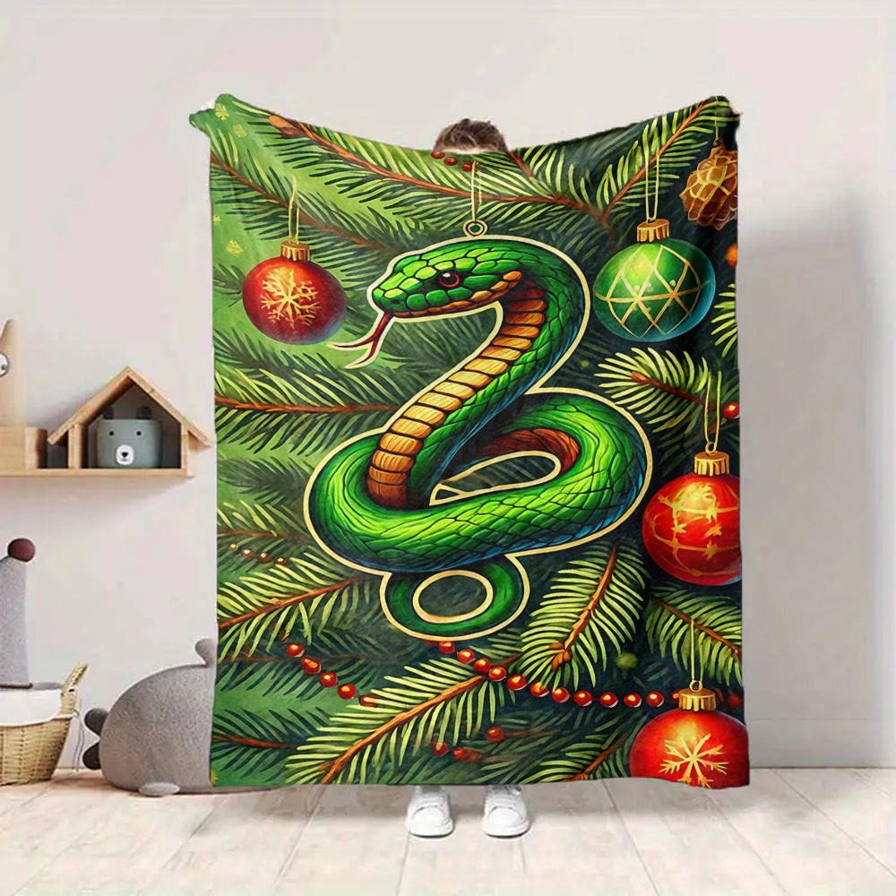 1pc Christmas Snake Ornament Blanket - Lightweight Flannel Fleece with Digital Printing, Soft Warm for Sofa, Travel, Camping, Office Yy251018323