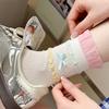 Women's Thin Spring and Summer Bow Lace Fabric Label Cute Summer Pile Socks Pure Cotton Mesh Breathable Black Fungus Edge