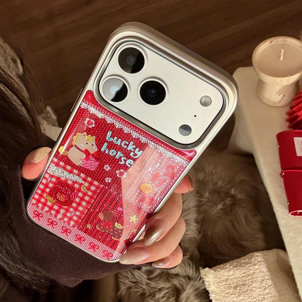 Gilt Red Pony Collage Iphone16promax Mobile Phone Case 13 New Year 14 Apple 17 Suitable for Multiple Models