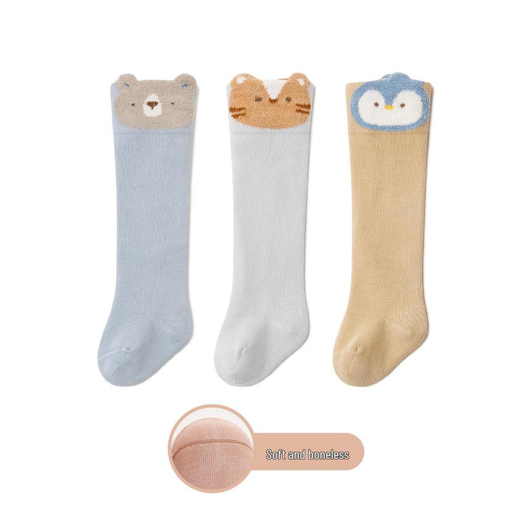 Spring-Autumn Loose-Fit Knee-High Baby Socks: Solid Color, Seamless, Class A, 3D Tube Design for Newborns