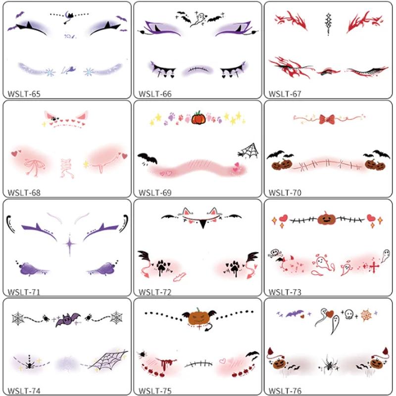 1set Halloween Face Tattoo Stickers Pumpkin Bat Star Moon Fake Freckles Temporary Tattoo Stickers for Music Party Festival Decor