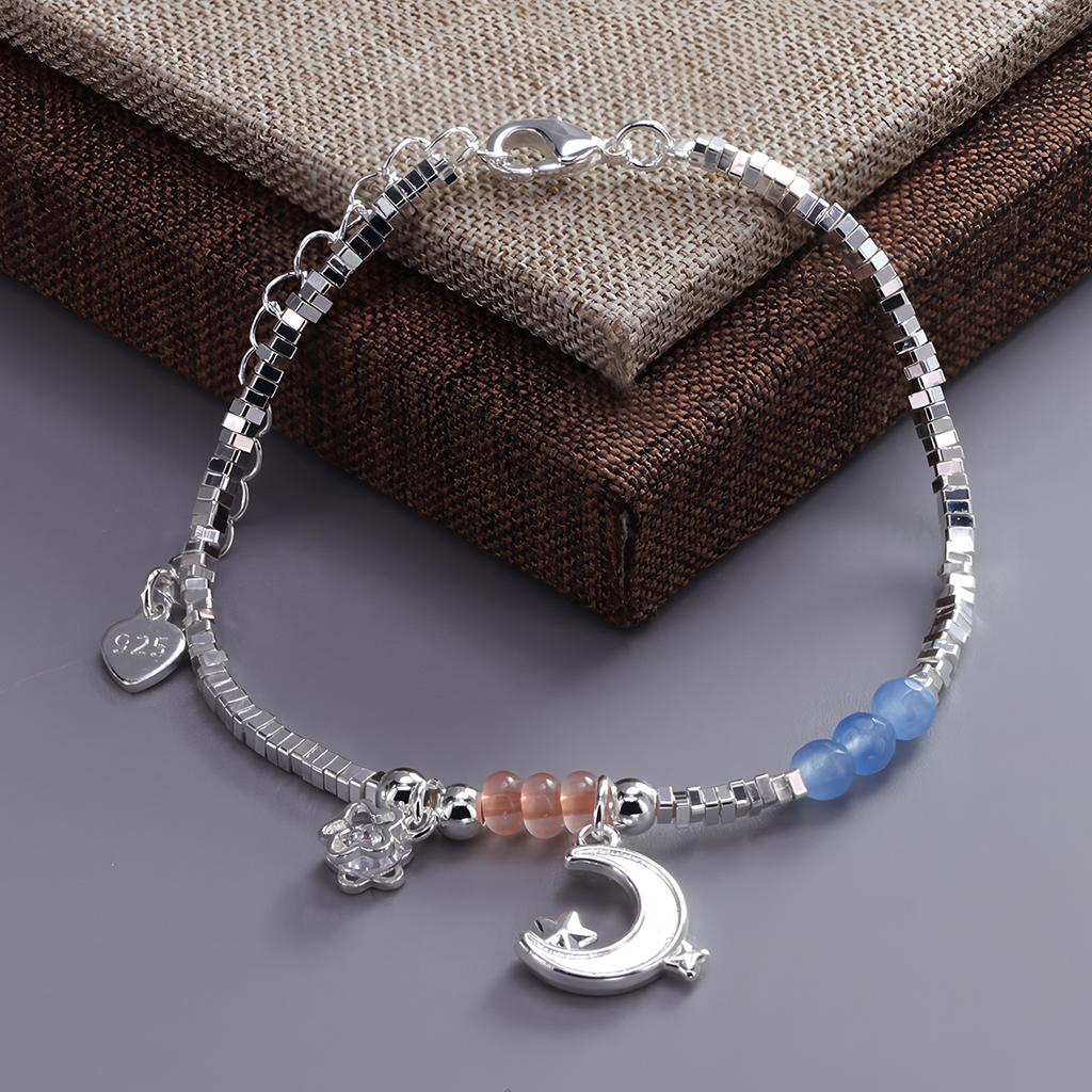 925 Silver Multicolour Bead Bracelet For Women Three Layers Geometry Drip Glaze Versatile Jewelry Dropship