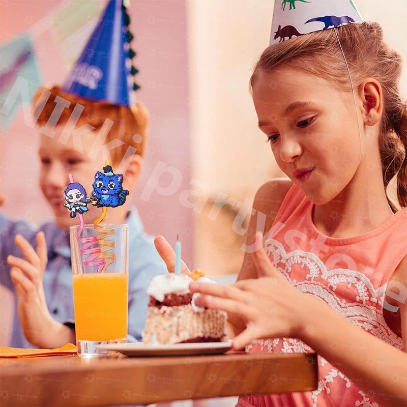 Kpop Lovce démonů Slámky Narozeninová dekorace Kreslená figurka Plastové slámky Party drobnosti Opakovaně použitelné slámky Šťastné narozeniny Dárky pro děti