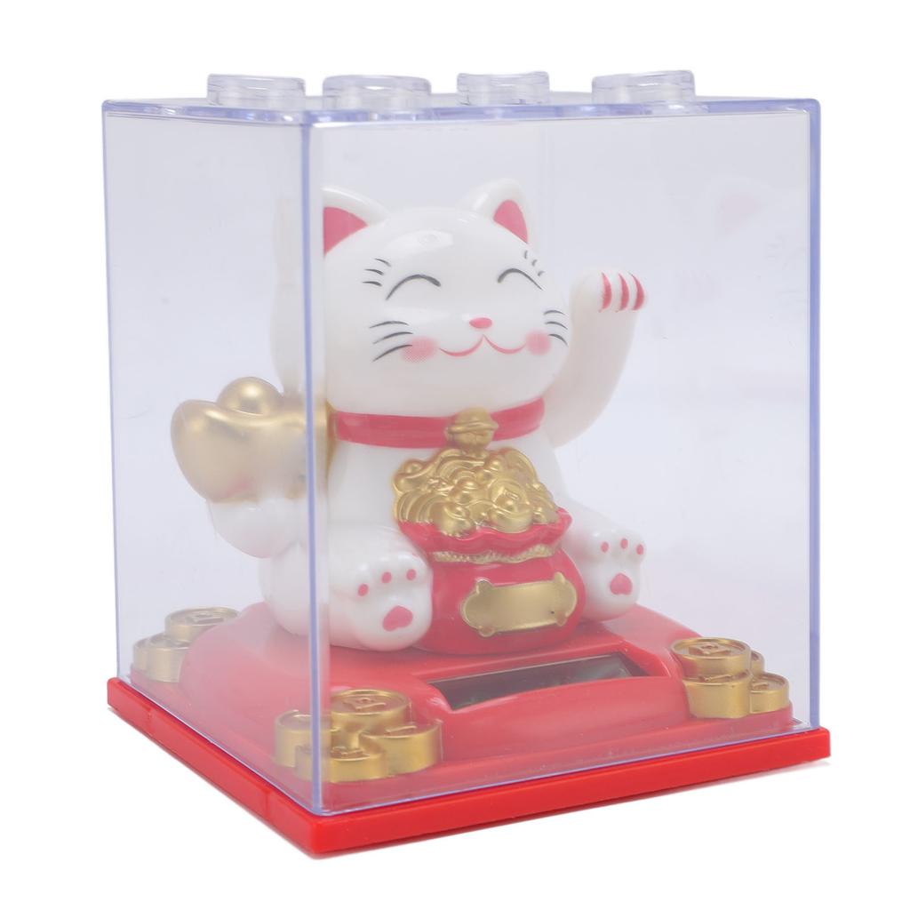 Solar Waving Cat Light Sensing Automatic Waving Arm Lucky Cat Statue for Office Store Restaurant White
