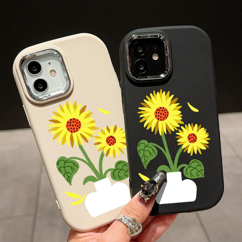 Solid Color Silver Edge Lens Soft Liquid Silicone Shockproof Phone Case for iPhone Samsung Huawei Honor Xiaomi Redmi OPPO Realme Vivo Infinix Tecno