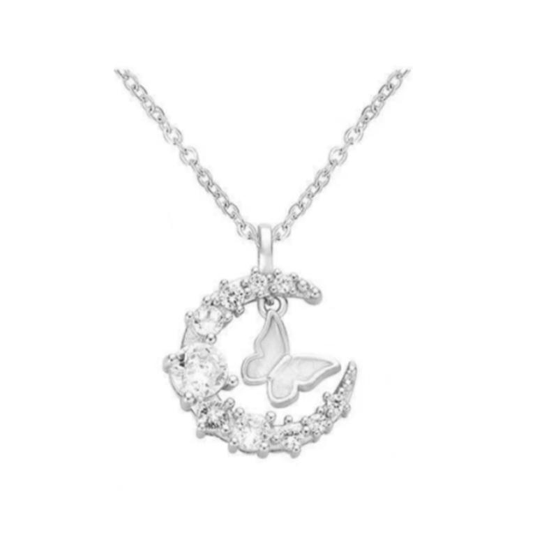 Fashion Sparkling Crystal Necklace Female Exquisite Moon Butterfly Chain Necklace For Women Choker Collar Wedding Party Jewelry Gift