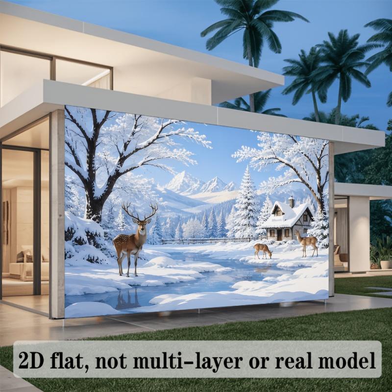 1Pcs Winter Forest Reindeer Cottage Decoration Background Winter Backdrop For Photo Studio Photo Booth Party