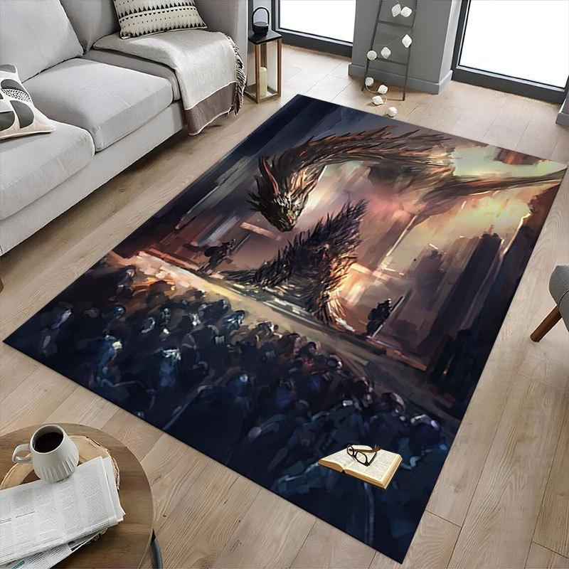 1pc Fire and Blood Office Carpet Chair Mats, Home Decor Mat Fantasy Theme Mat Durable Mat, Dragon Decor,Suitable for Fantasy Theme Lovers