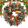 Fall Wreath for Front Door with Maple Leaves & Pumpkins - Thanksgiving Autumn Garland for Indoor Outdoor, Window, Fireplace