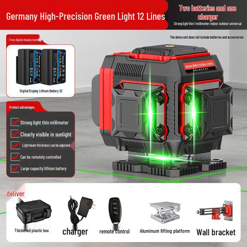 High-Precision 12-Line Green Laser Level with Automatic Self-Leveling for Outdoor Use