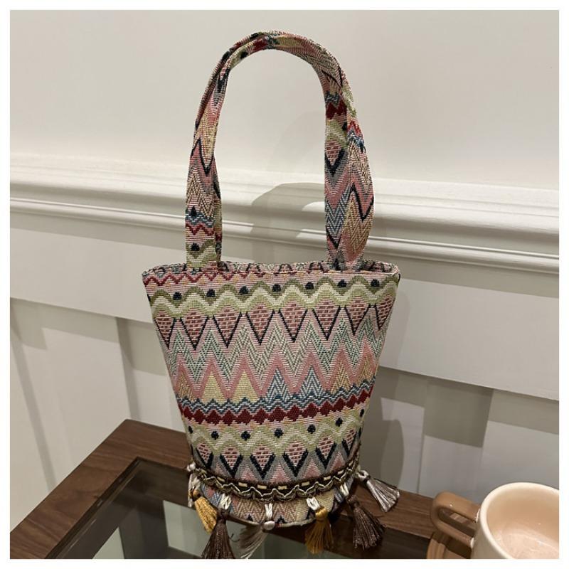 Niche Fringed Bag Canvas Bag Niche Versatile Single-shoulder Bucket Bag