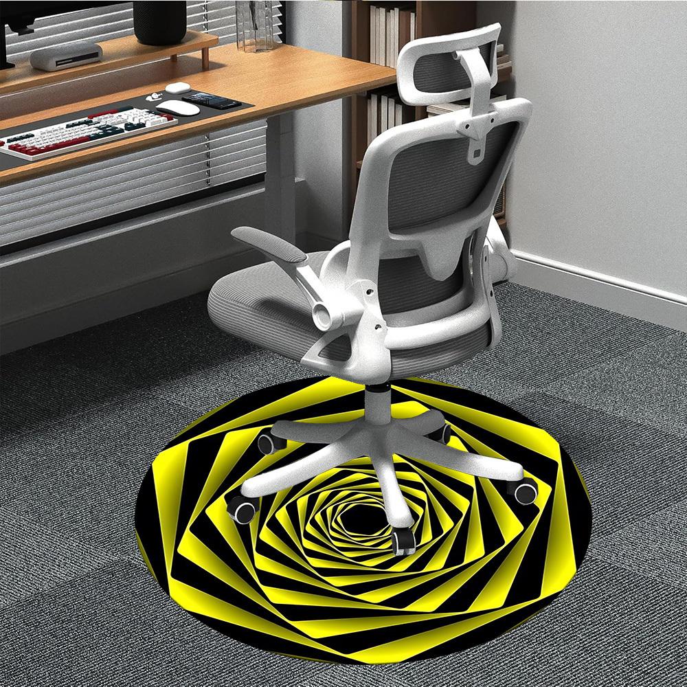

1pc Yellow Black Stripes Carpet for Office Non-Slip, Round Carpet, Soft & Comfortable, Carpet for Office, Round Floor Mat yy251225165 80cm by 80cm