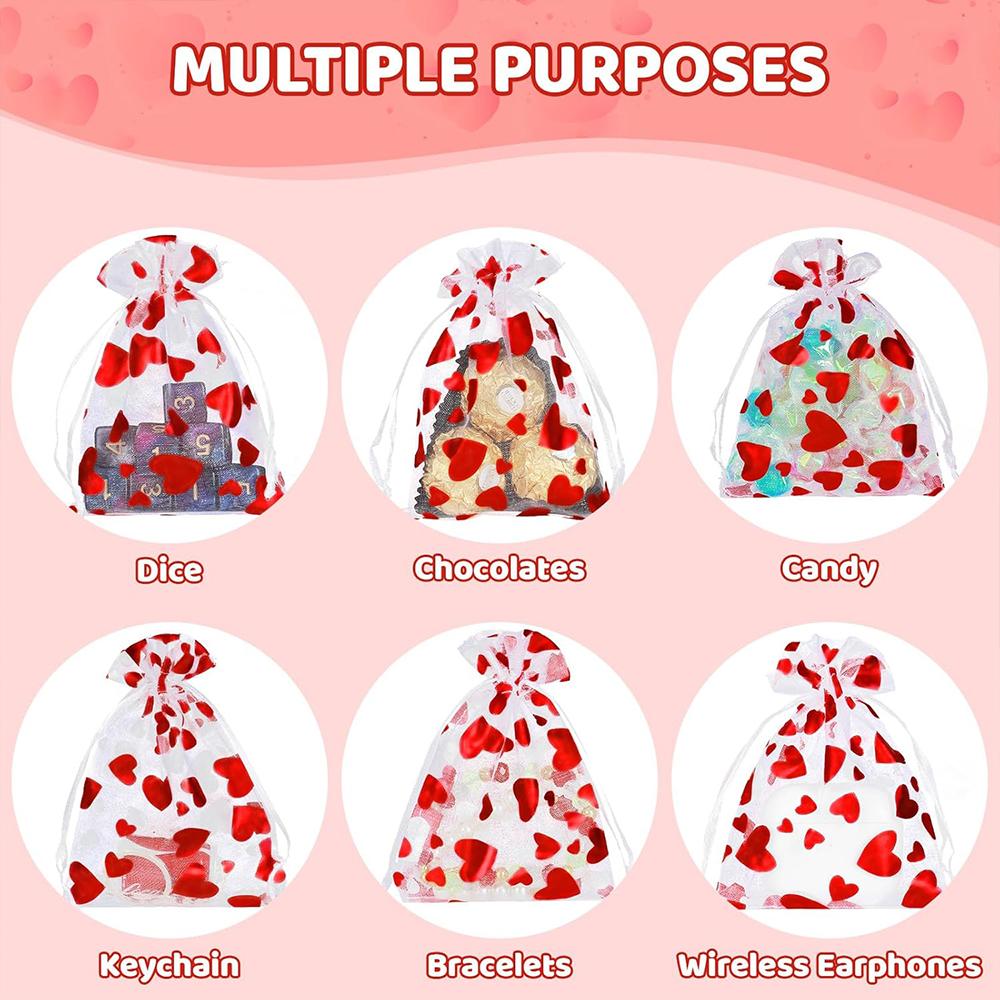 Xiaomi 6/30/60/120Pcs Valentine's Day Red Heart Organza Bags Gift Bags Pouches Jewelry Candy Packaging Drawstring Bags for Wedding