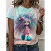 Mode Femme Col Rond Manches Courtes Impression Couleur 3D Décontracté T-shirt Décontracté à Manches Courtes et Col Rond