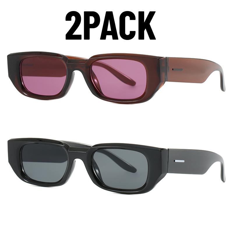 2PACK New Men Vintage Rectangle White Frame Sunglasses Fashion Retro Brand Designer Glasses UV400 Shades Eyewear Women Goggles