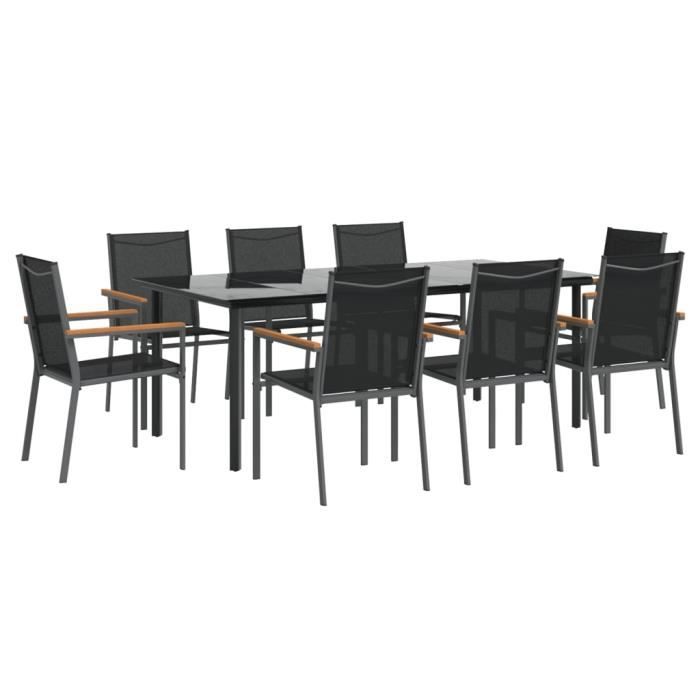 VidaXL Garden Dining Set 9 Pcs Black Textilene and Steel 3187048