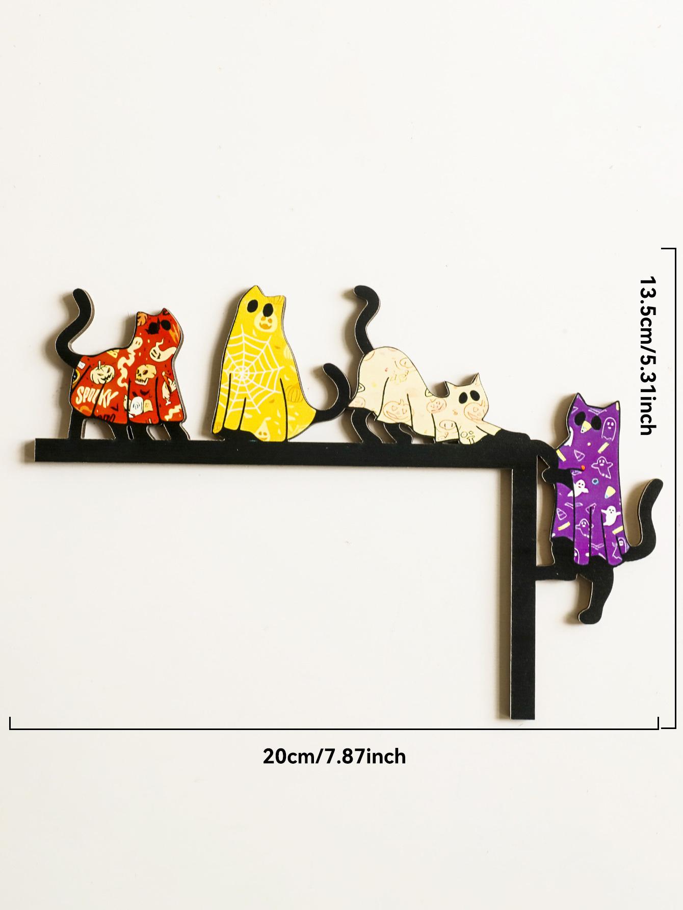 

Halloween Cat Door Topper Decor, Colorful Costumed Cat Design, Wooden Door Frame Ornament for Home, Spooky Party & Haunted House