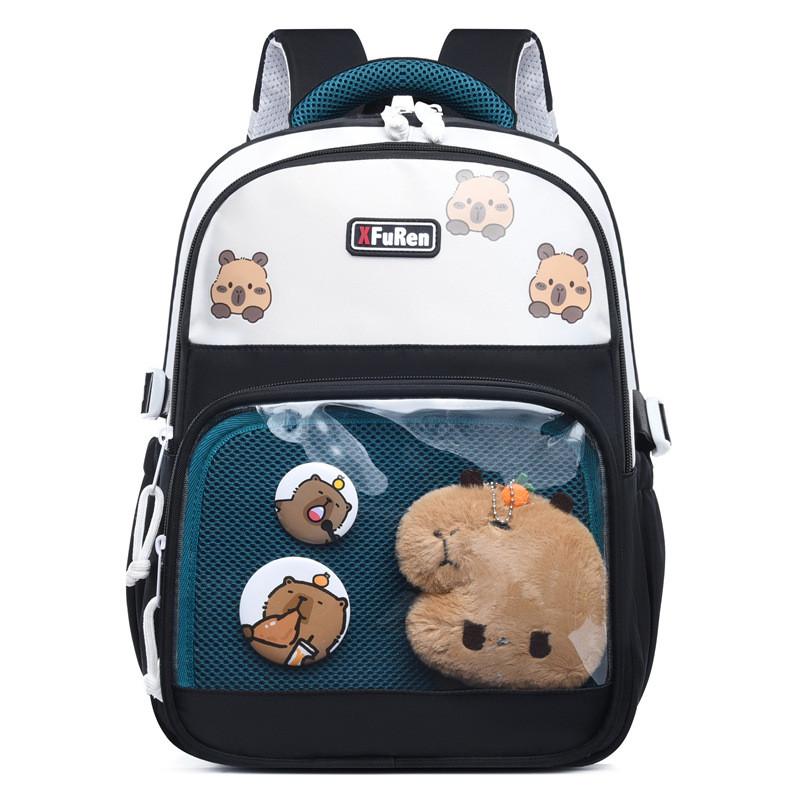 Capybara Animal Pattern School Bag With Durable Oxford Material And Ergonomic Design For Boys And Girls