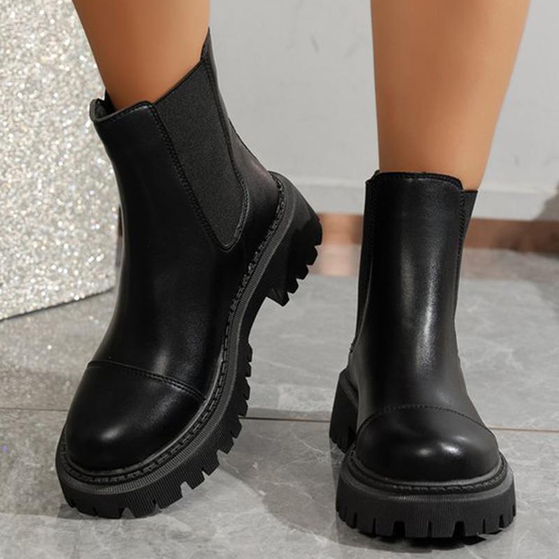 Fashion High Quality Women Boots British Black Round Toe Ankle Boots for Women Autumn Winter Fashion Boots Woman Non-Slip Platform Shoes