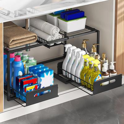 Retractable Under-Sink Organizer: Pull-Out Drawer & Storage Rack for Pots and Pans