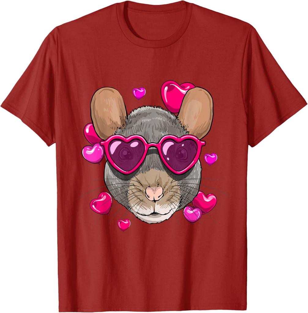Valentine Chinchilla Rat Lover Heart Sunglasses Graphic Tee Cute Rodent Animal T-Shirt