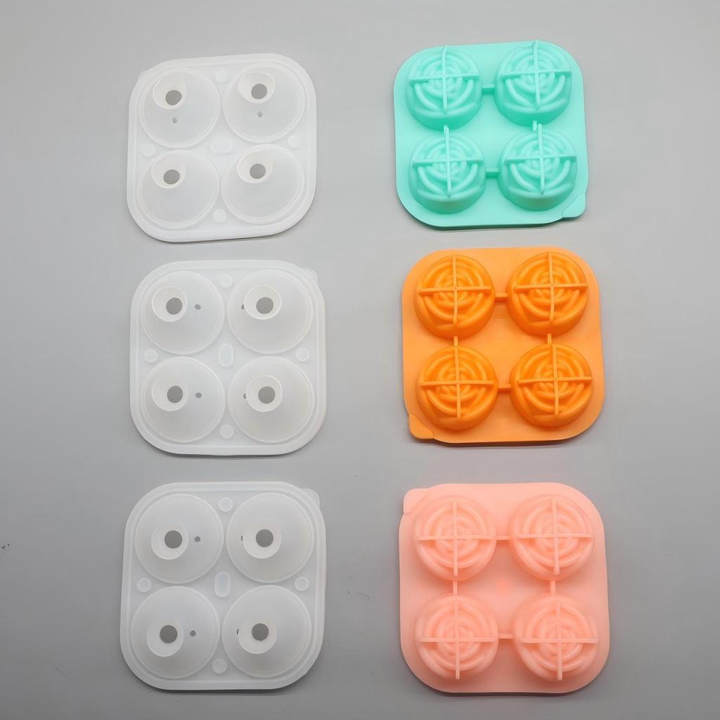 Large Four-Grid Rose Ice Ball Mold - Silicone Ice Tray for Whiskey and Home Ice Making