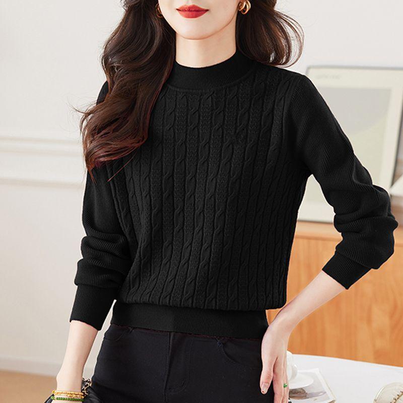 High Neck Sweater with Women's Velvet and Thick Winter Short Loose Knit Base Sweater Top