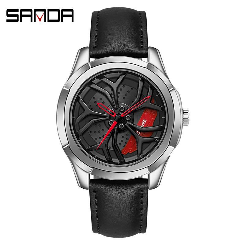 Sanda Men's 1061 Waterproof Leather Strap Watch with Trendy Hollow Dial