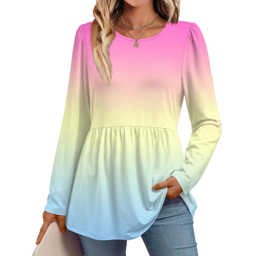 Women's Casual Fashion Long Sleeve Shirt Gradient Tunic Top