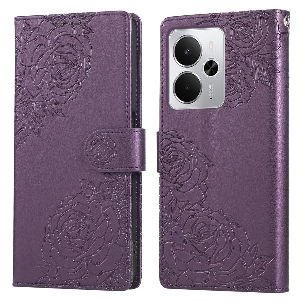 Phone For Realme 14 5G/Neo7x 5G/P3 5G/14T 5G ,Case Rose Flower PU Leather Wallet Cover with 3 Card Slots/Wrist Strap