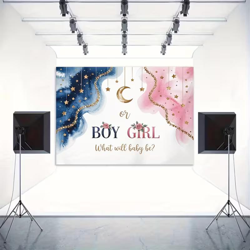 2D Boy or Girl Gender Reveal Backdrop Baby Shower Photography Background
