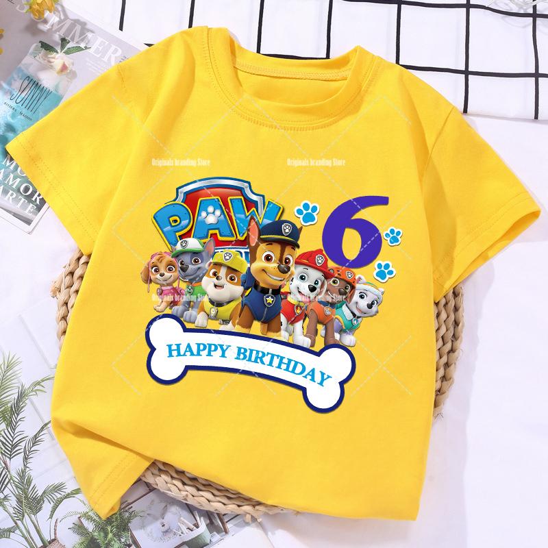 T-shirt Paw Patrol per Bambino e Bambina, Top per Festa di Compleanno, Magliette, Vestiti per Bambini di Anni, Vestiti Cartoni Animati, Magliette Morbide a Maniche Corte per Neonati, Maglietta
