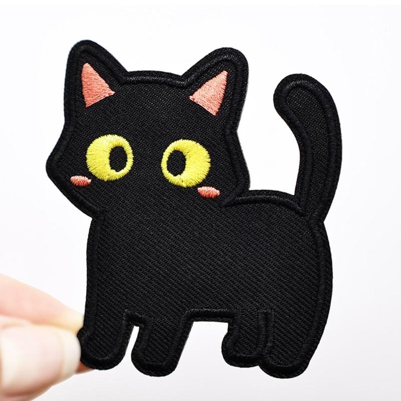 20PCS Black Cats Clothes Sticker Embroidery Patches No Sewing Fabric Stickers For Kids Clothing Backpacks Jackets Repairing