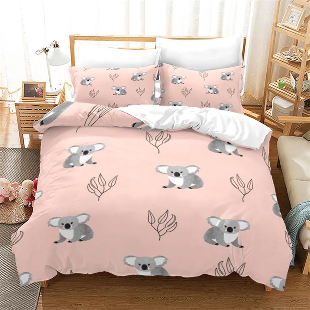 Cartoon Koala Branch Duvet Cover Microfiber Cute Animal Paint Artistic Theme For Boys Girls Children Room Decor Queen King Size