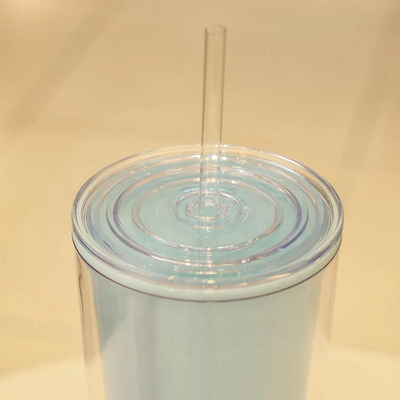 Einfarbiger doppelschichtiger Plastikbecher, einfacher Strohbecher mit großem Fassungsvermögen für das Home Office, Sommergetränk, Kaffeetasse, Wasserbecher