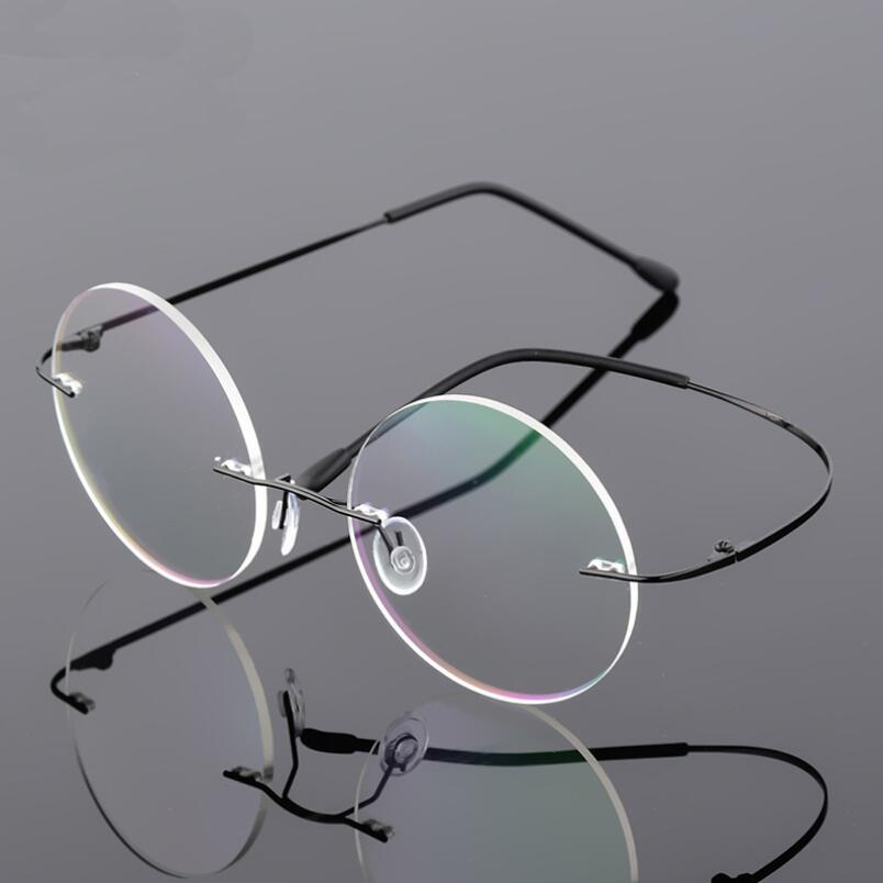 1.61 index Lenses No-Rim Circular Shortsighted Spectacles Rx Eyewear Anti-blue Light Myopia Glasses -0.5 -0.75 To -6