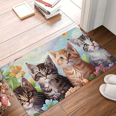 1x schattige kattenpatroon vloermat, moderne keuken polyester antislip kleurrijk binnentapijt, voor thuis badkamer slaapkamer woonkamer decoratie