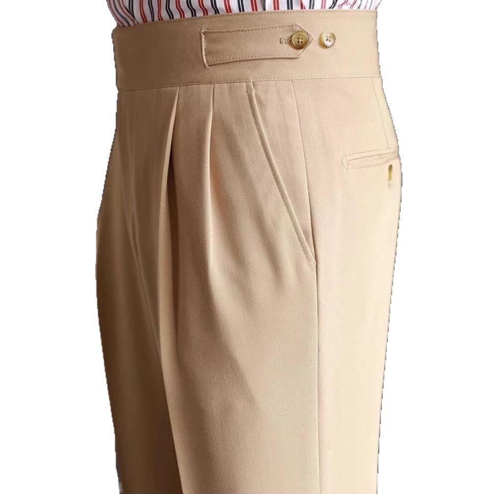Bügelfreie lässige High-Waist-Hose Herren Retro gerade Frühling und Sommer erg Falte Business Neapel lange Hose