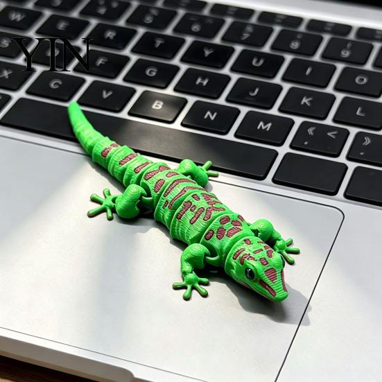 Realistic Gecko Decoration 3D Printed Articulated Figurine, Reptile Ornament with Movable Joints, Cute Posable Potted Plant Landscaping Lizard Animal