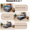 3 In 1 Multifunctional Sofa Bed, Linen Sofa with Adjustable Backrest, Armrest with LED Light Strips and USB/Type-C Ports, Lounge Sofa for Small Spaces