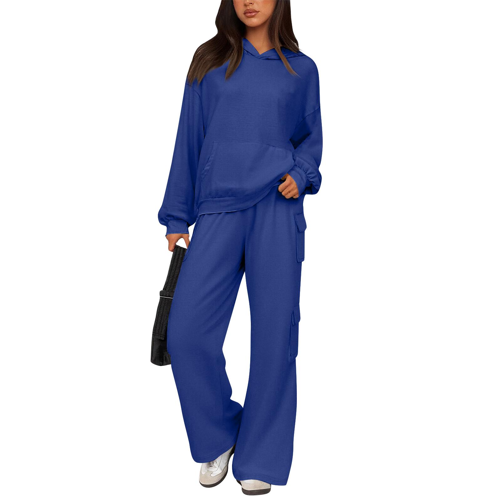 

Women s 2 Piece Short Sleeve Sweatshirt Pants Set With Pockets Casual Sportswear S