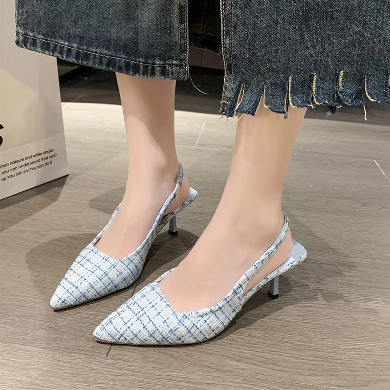 Fashion Brand Designer Slingbacks Women's Sandals Pointed Toe Party Shallow High Heels Fashion Versatile Casual Shoes Thin Heeled Sandal