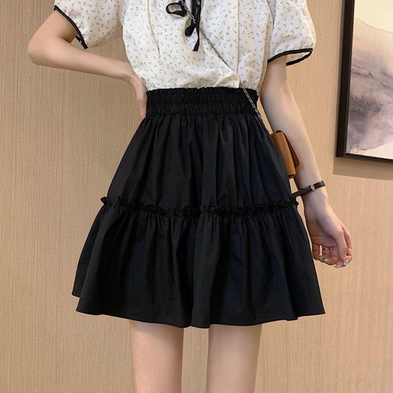 

Летняя белая юбка-трапеция с эластичной талией 2025 года для женщин Small чёрный