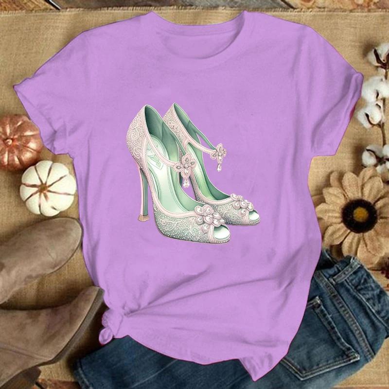 New Funny High Heel Printed T-Shirts Fashion Women Short Sleeve Cool Summer Casual Tops High Heel Female Shirt Tees(Premium T-sh