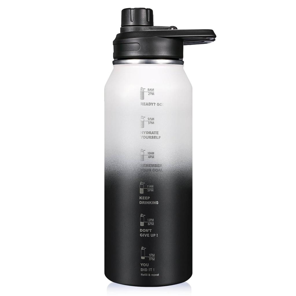 BottHealth Insulated Water 1 Liter Direct SUS304 Stainless Steel Vacuum Insulated Sports Easy To Wide Perfect for and Outdoor White Black Bottle,