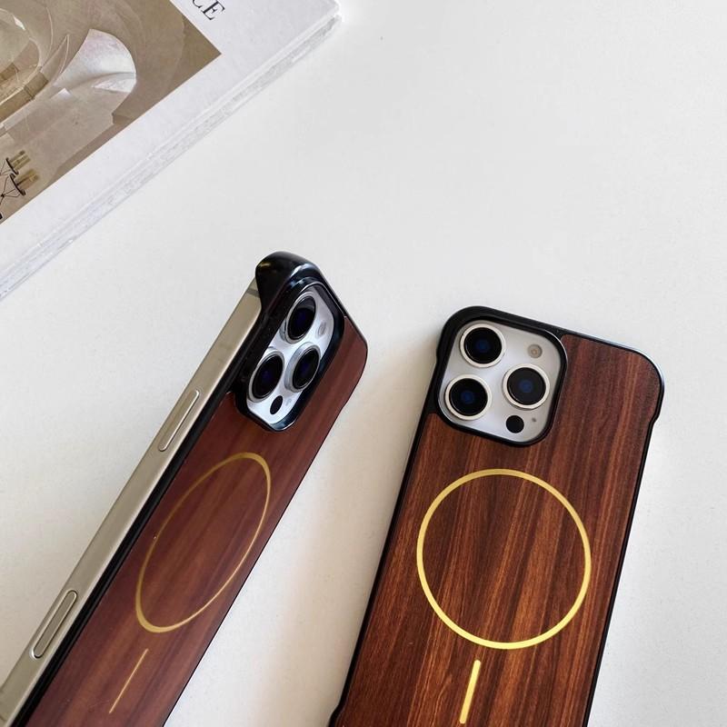 Frameless Wood Grain Suitable for Apple 16promax Mobile Phone Case IPhone 15 Thin Circle Magnetic 14 Anti Fall Protection Case